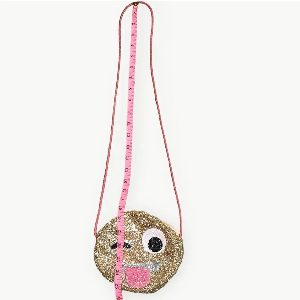 Crewcuts Girls Kids Sparkly Tongue Out Emoji Crossbody Zip Purse.